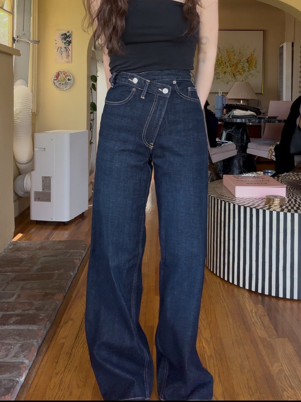 Zara Crossover Jean Dark Wash Wide Leg Jeans